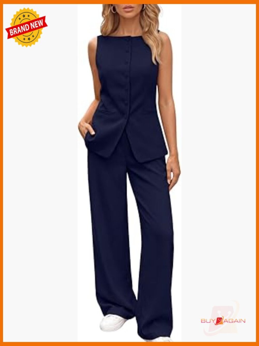 2 Piece Summer Vest Set - Sleeveless Blazer Wide Leg Pant Suit Business Casual